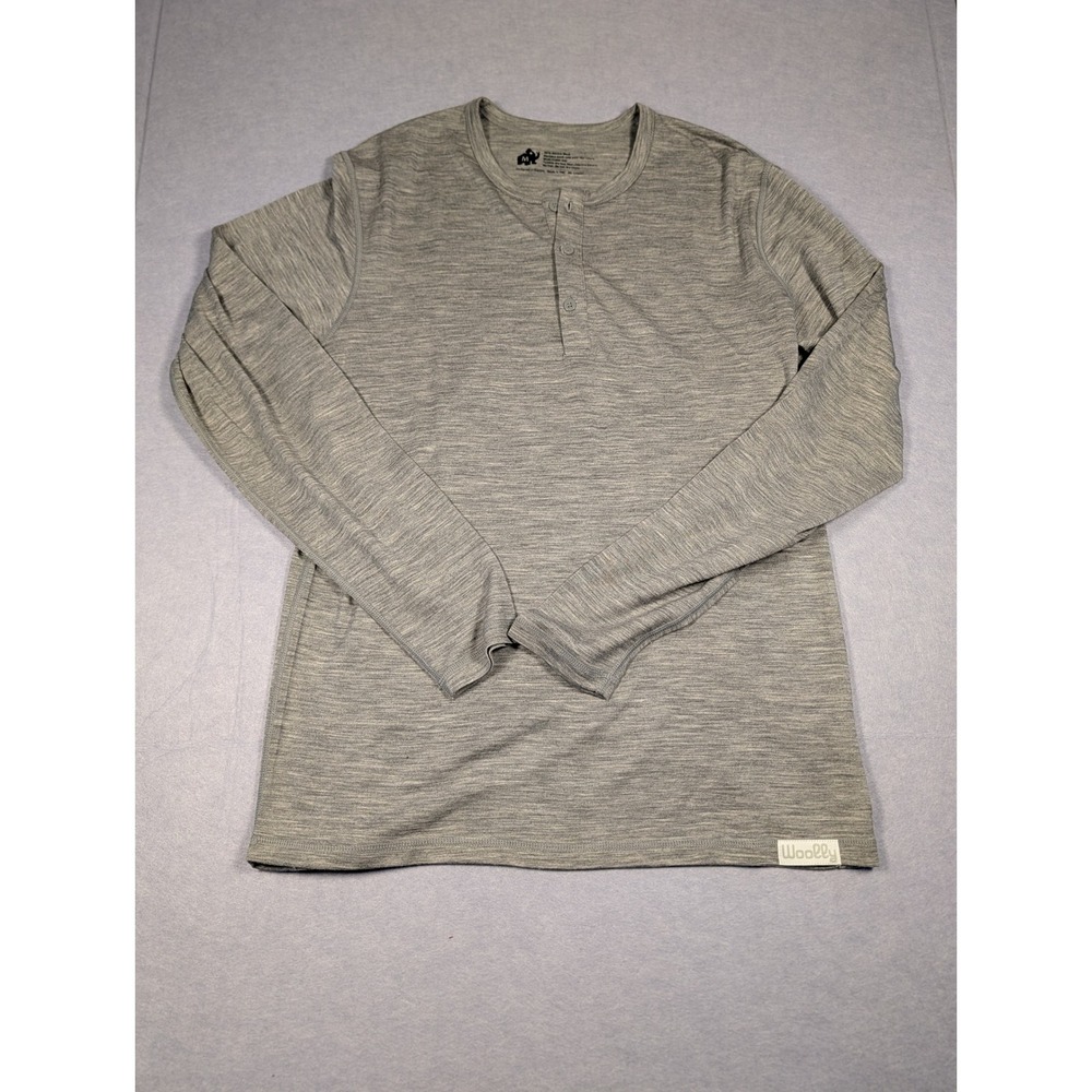 Woolly Henley Men Medium Grey 100% Merino Wool Long Sleeve Excellent